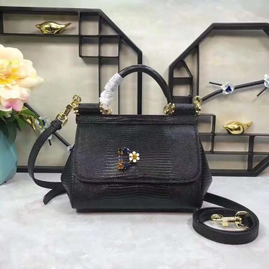 

2019 new color diamond flower handbag lizard grain cowhide one shoulder slant span handbag small size women leather handbags