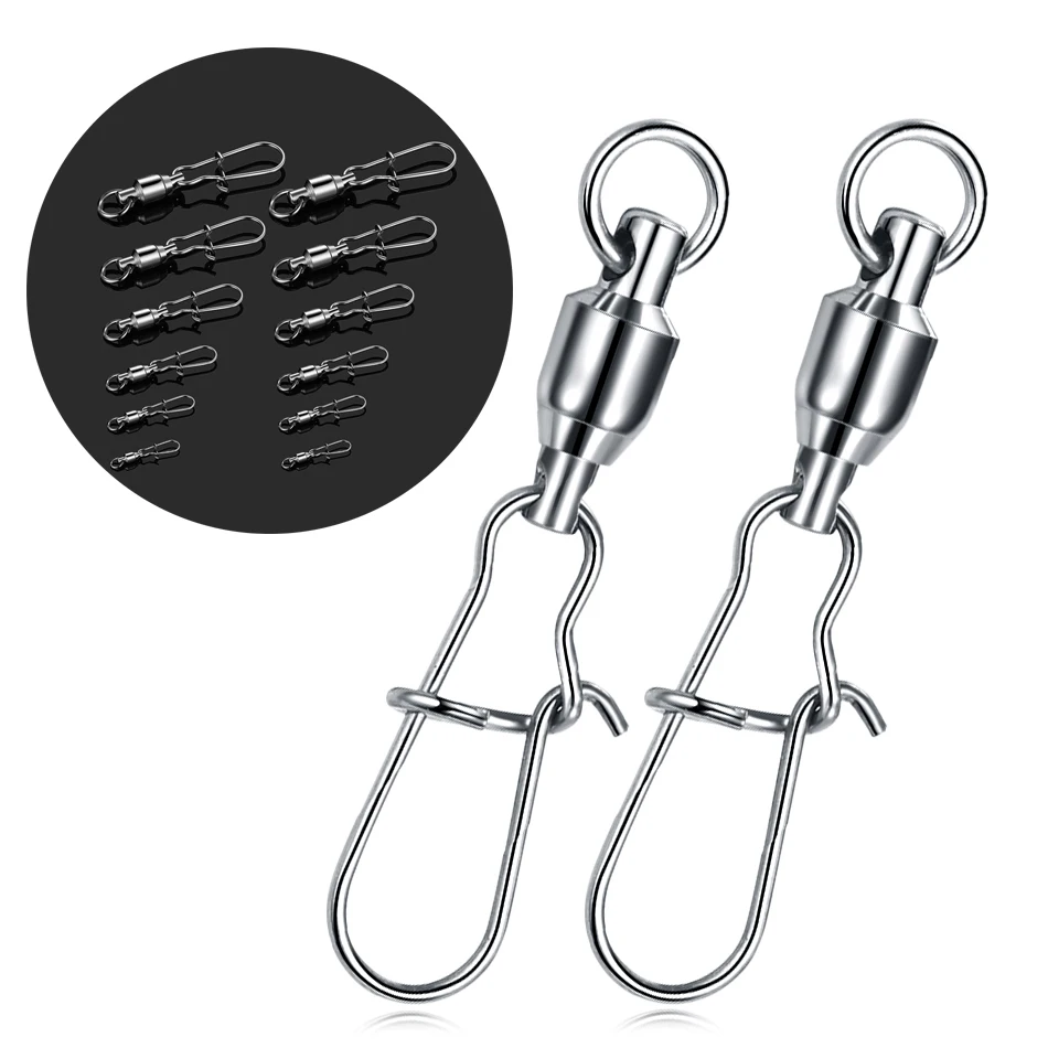 10PCS/lot Stainless Steel Fishing Connector Swivels Interlock Rolling with Hooked Bearing Fishhook Lure Tackle Accessories