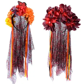 

Halloween Dance Dead Flower Crown Female Party Halloween Day Mexican Festival Headband Girls Headpiece Rose Wearing Gifts