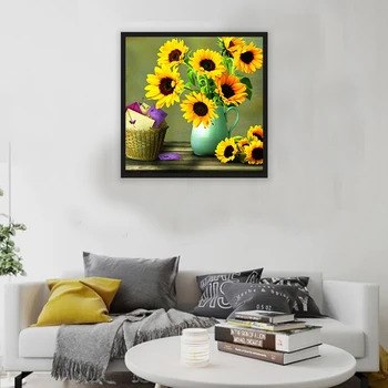

Fashion-5D DIY Diamond Flower Arrangement Sunflower Vase Cross Stitch Diamond Embroidery Mosaic Diamond Home Decor