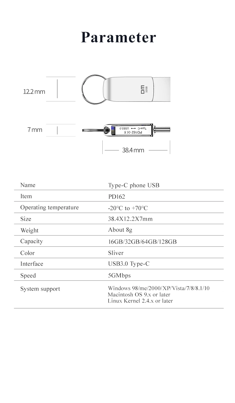 DM USB C флэш-накопитель 64 Гб type C USB флэш-накопитель PD162 32 Гб OTG usb флешка Высокоскоростной USB 3,0 флэш-накопитель