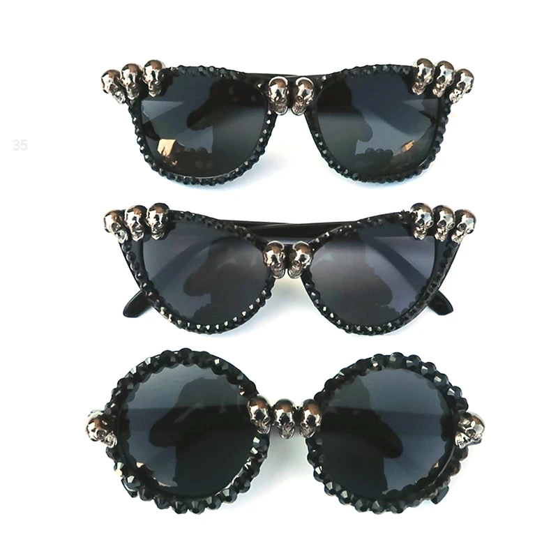 coach sunglasses Women Gothic Black Cat Eye Skull Sunglasses Rhinestone Gorgeous Cateye Ladies Round Sun Glasses Dropshipping Vintage Eyewear ray ban sunglasses women