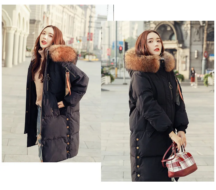 Winter fashion brand good quality longer real duck down coat female real fur collar hooded warm coat down wq701 dropship