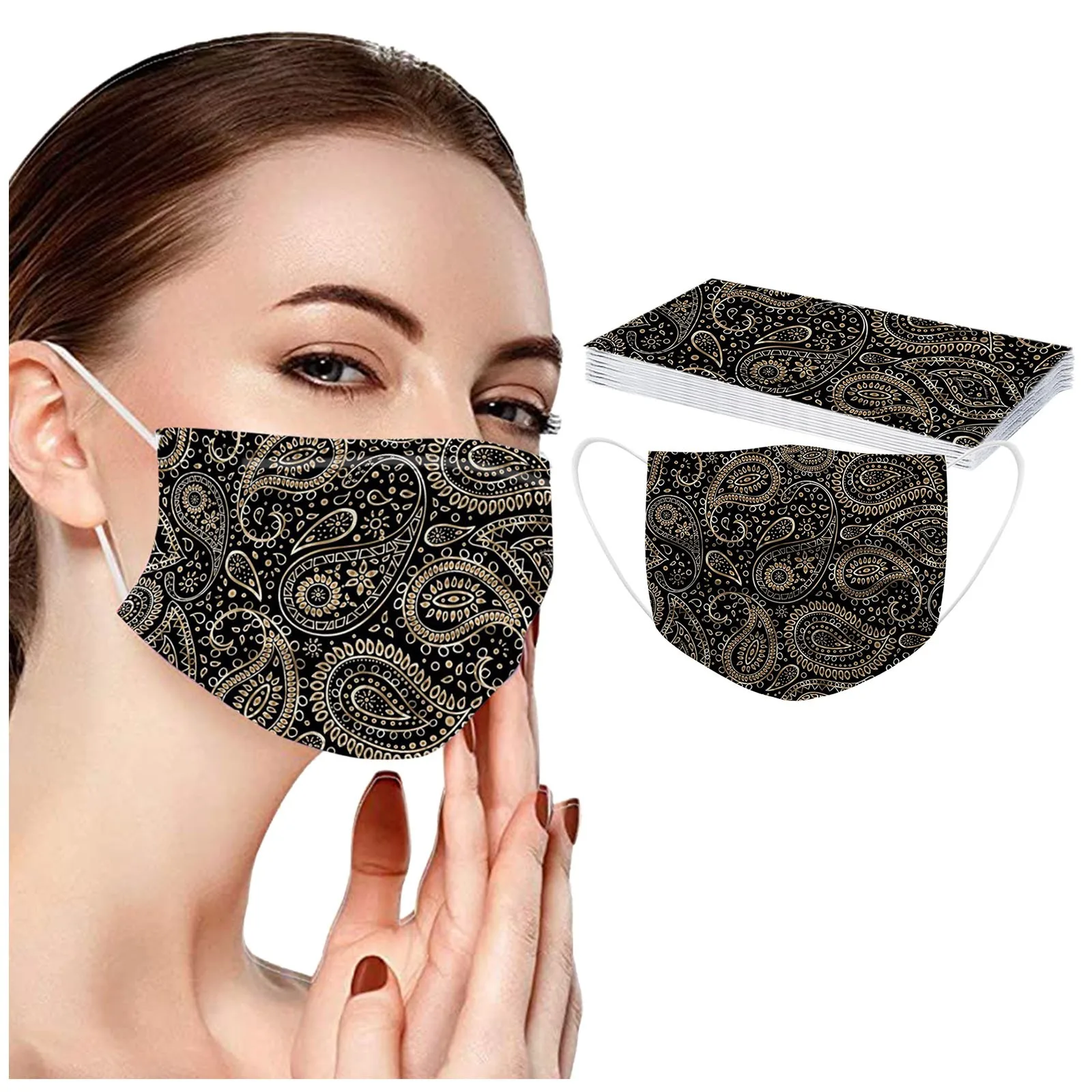 10PCS Disposable Adult's Masks Paisley Printed Mouth Mask With Design Mascarillas Higienicas Homologadas Mascarillas Antivirales