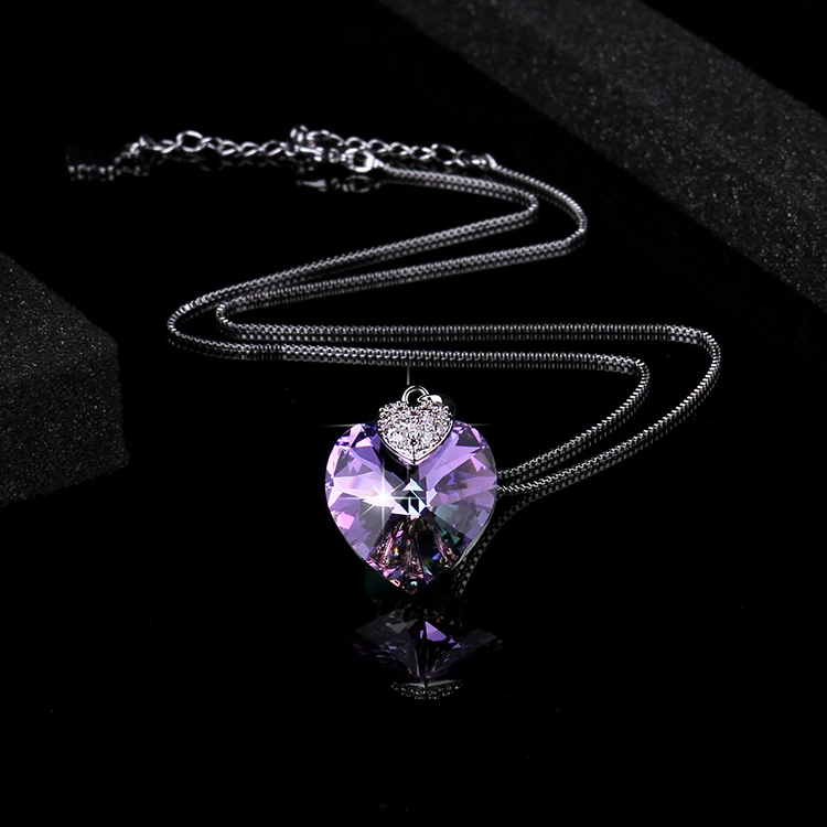 Swarovski Ожерелье для женщин в форме сердца аметист кристалл кулон ожерелье хорошее ювелирное изделие чокер колье подарок для леди ожерелье