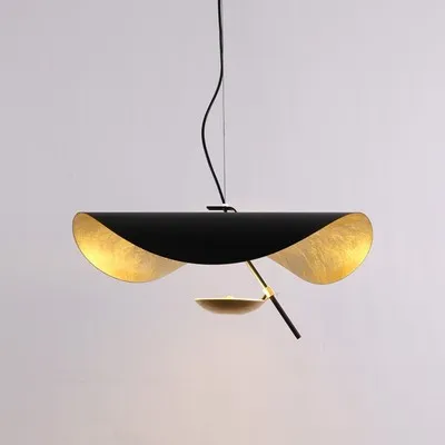 Modern LED Pendant Light Postmodern Dining Room Bedroom Fixture Retro Black Gold Texture Hanging Lamp