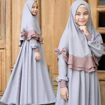 

Muslim Kids Maxi Dress Children Abaya Hijab Scarf Print Girl Long Robe Gowns Kimono Cute Jubah Ramadan Middle East Arab Islamic