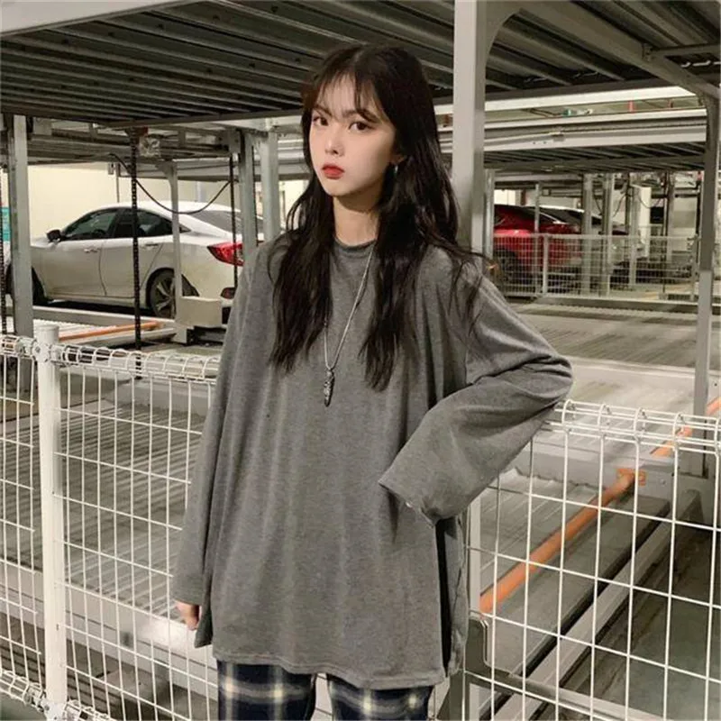 Корейский Ulzzang свободная футболка с буквенным принтом оверсайз Женская Повседневная футболка с длинным рукавом женские пуловеры хип-хоп футболка Топы Тройник