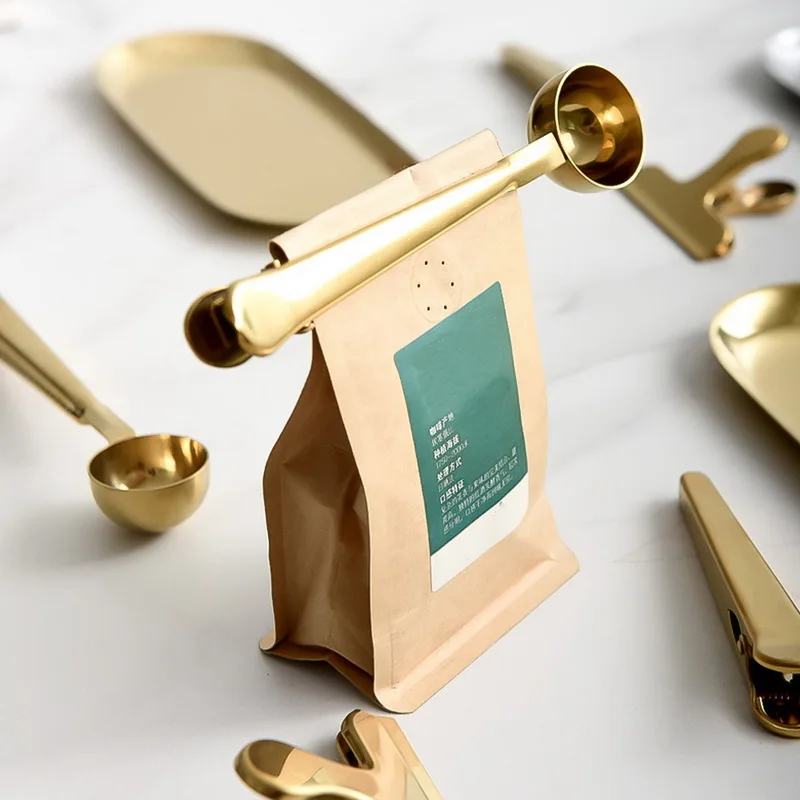 1Pcs Stainless Steel Coffee Spoon with Clip Coffee Tea Measuring Scoop Spoon Cup Ground Coffee Tools Kitchen Accessories