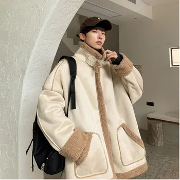 

Men's cotton clothing 2019 autumn and winter new lamb hair loose thick cotton coat youth personality fashion men's clothing