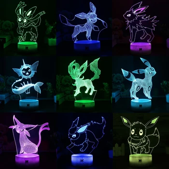 

3D Lamp USB Cartoon Night Light LED 7 Color Table Lamp for Pokemon Game Eevee Family Series Children Gifts HUI YUAN Brand