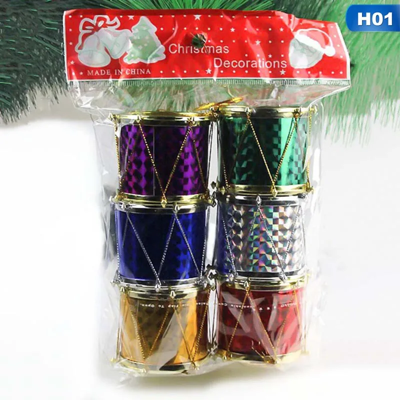 6 шт 2,5/3/5 см лазер малый барабан Рождественский орнамент цветной мини-подарочная коробка Рождественская елка кулон год украшения