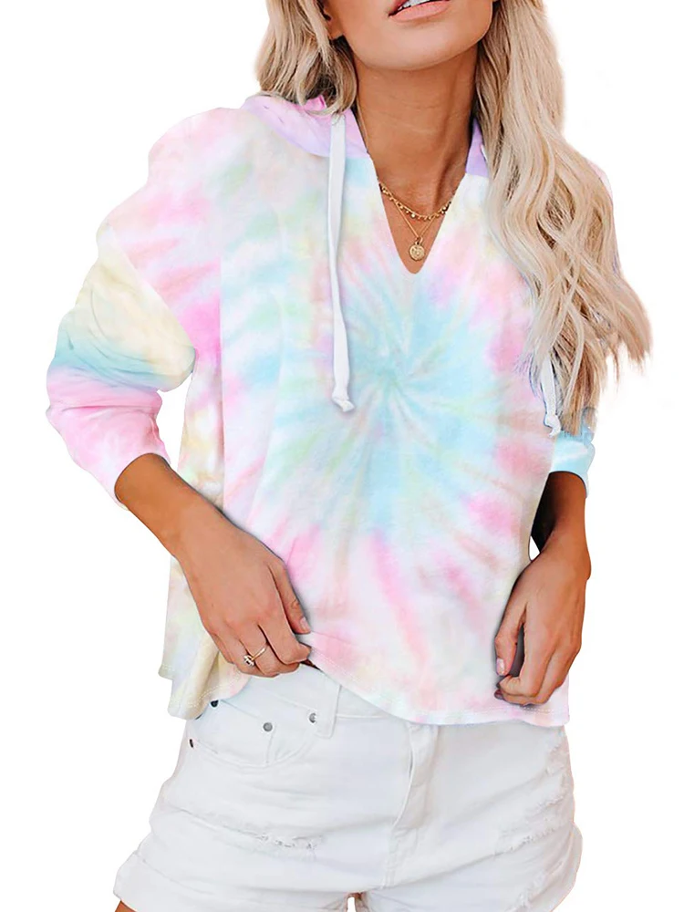 

2020 Women Summer Hoodie Sweatshirts Autumn Fashion Tie dye Print Leisure Casual Tops Plus size Ladies Hooded Sweatshirt