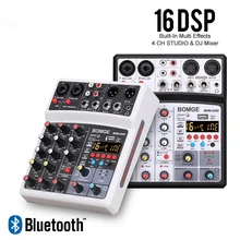 

4 Channels Audio Sound Mixer Mixing DJ Console USB with 48V Phantom Power 16 DSP Effects