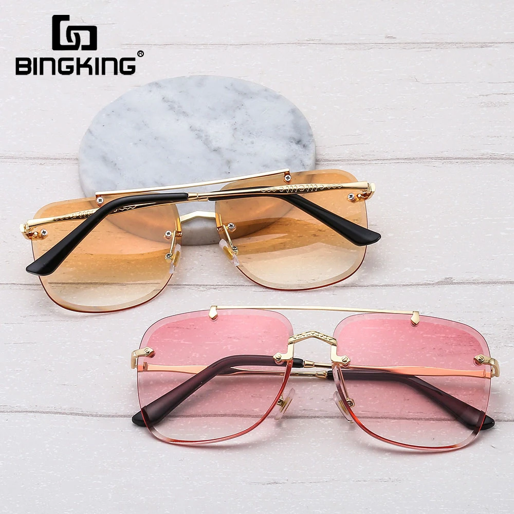 

Bingking 2020 New Fashion Lady Oversize Rimless Square Sunglasses Women Men Colored Lenses Gradient Sunglasses Female