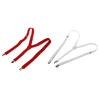 

Suspender Braces 2 Pcs Adult Adjustable Metal Clamp Elastic Suspenders Braces, Red & White