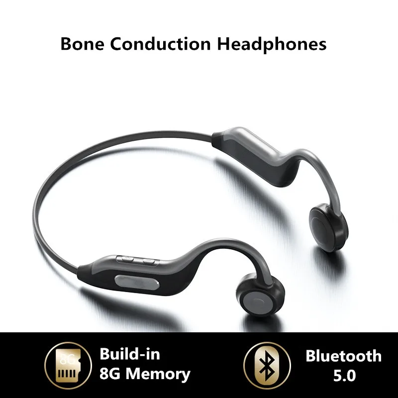 

Fanshu Bone Conduction Headphones True Wireless Bluetooth 5.0 Earphone Sports Mini Sports Headset with Mic Build-in 8G Memory