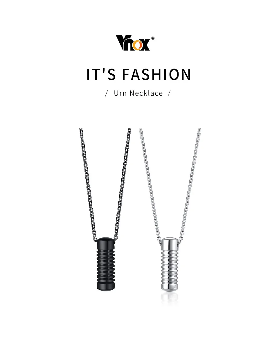 Vnox Stylish Screw Design Cylinder Memorial Urn Necklaces for Men Black Color Stainless Steel Cremation Keepsake Gifts Jewelry