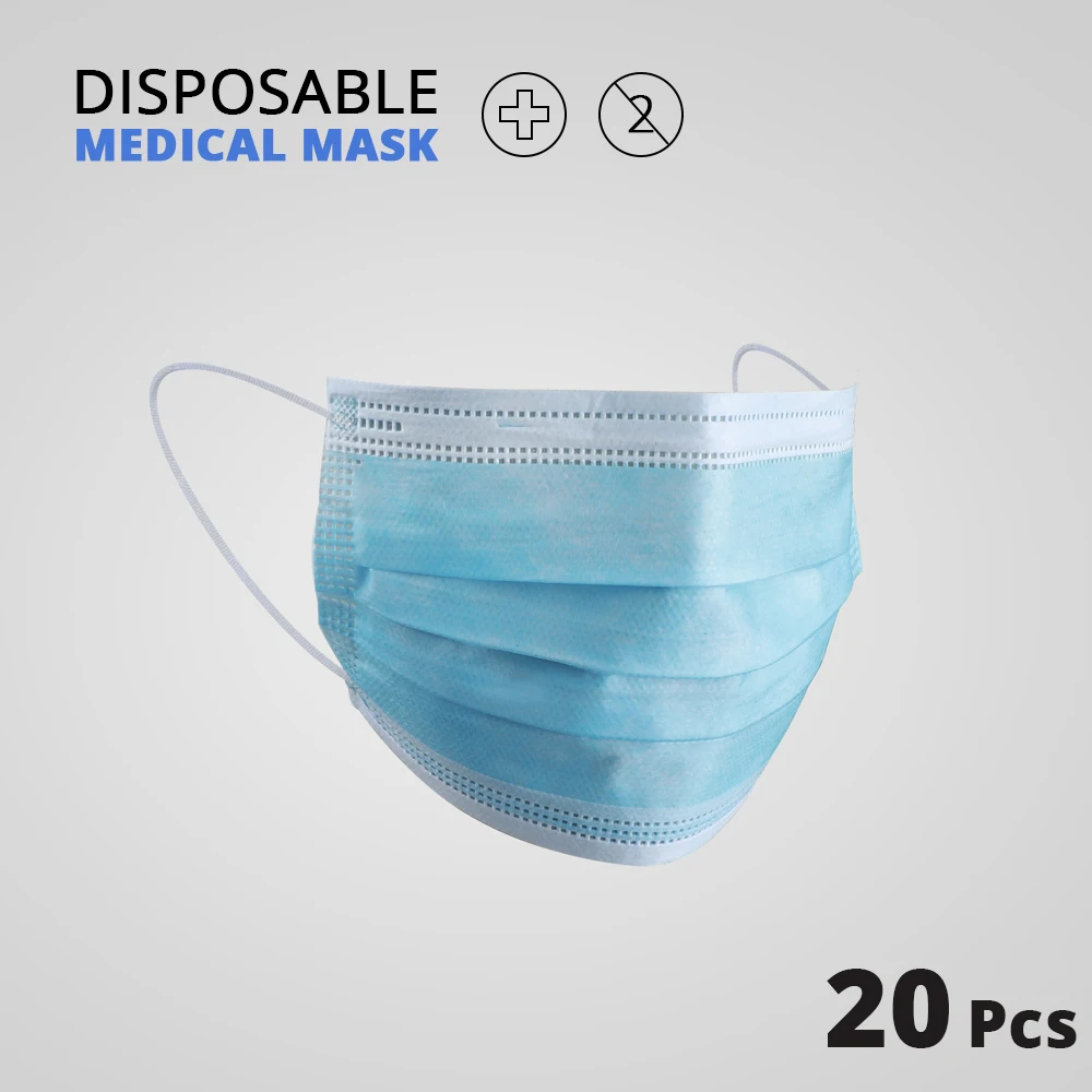 

20 pcs/Bag 3 Layer Non-woven Dust Mask Thickened Disposable Surgical Mask Safety as KF94 FFP2
