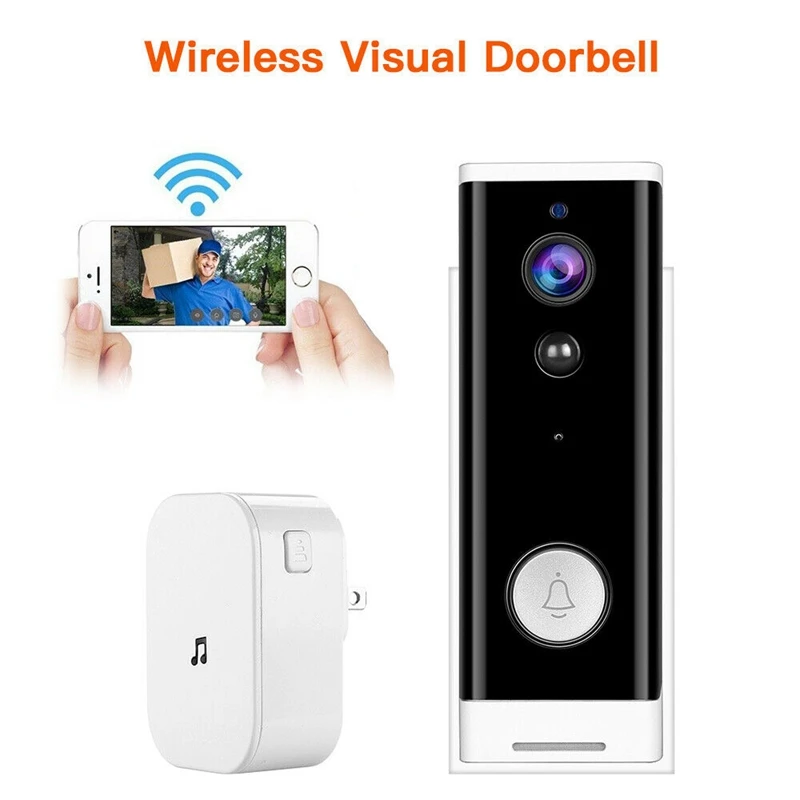 WiFi Video Doorbell 1080P Wireless Smart Security Camera Door Bell 2-Way Talk PIR Motion Detection Night Vision Door Bell+DingDo