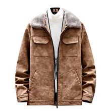 Зимняя мужская одежда, куртка из оленьей кожи, утепленная хлопковая стеганая Корейская тонкая куртка Deri Ceket, мужские куртки с меховым воротником