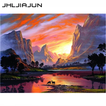 

JHLJIAJUN painting by numbers Hot selling sunset landscape painting diy canvas according to digital acrylic paint