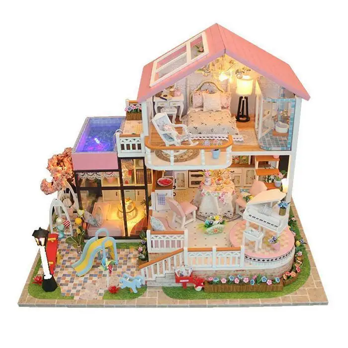 Деревянные DIY игрушки ручной работы дом Дети Кукла> 6 лет 10-30 часов дом музыка, вокал, вспышка с светодиодный свет