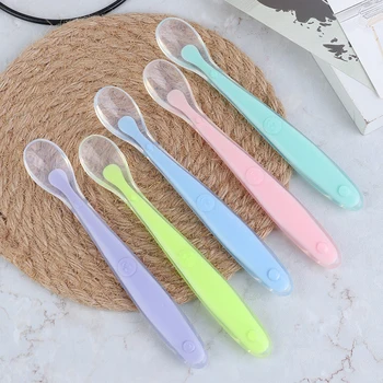 

Silicone baby spoon Safety feeding dishes spoon Learning spoons kids Tableware