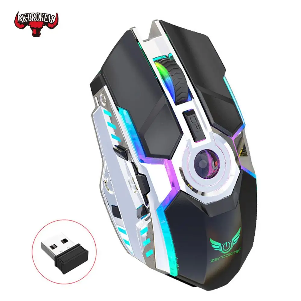 

Wireless Gaming Mouse 2.4Ghz USB 2400DPI Rechargeable 6 color Backlight Breathing Gamer Mice Optical Sens for Computer PC Laptop