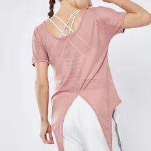 EFT1919 сетчатый топ для йоги, свободный крой, женская спортивная рубашка, Йога, топы для фитнес-тренировки для женщин, Сексуальная футболка для спортзала