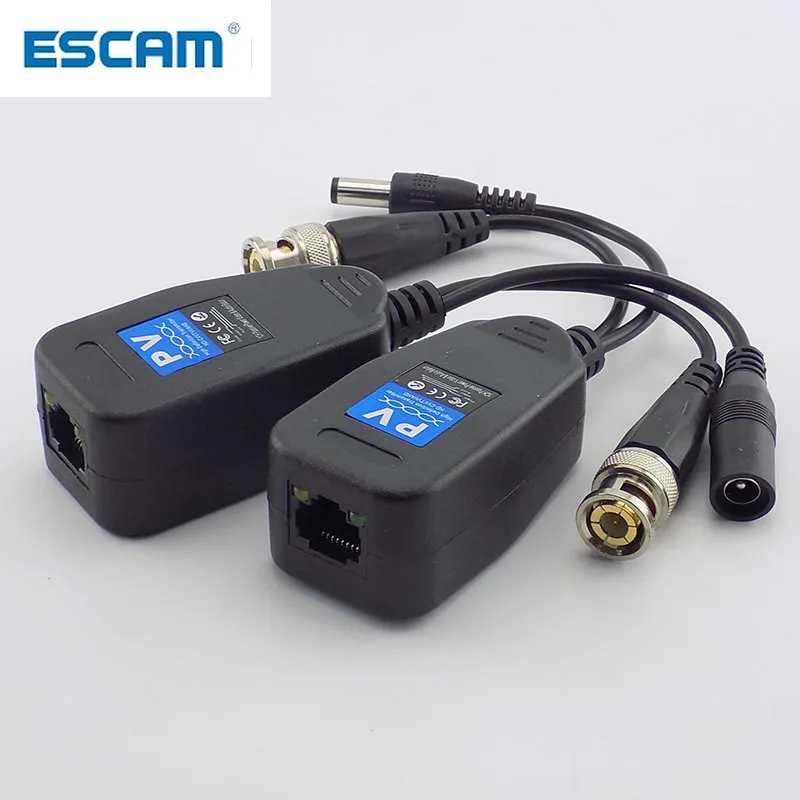 ESCAM 1 Pair(2pcs) Passive CCTV Coax BNC Power Video Balun Transceiver Connectors to RJ45 BNC male for CCTV video Camera