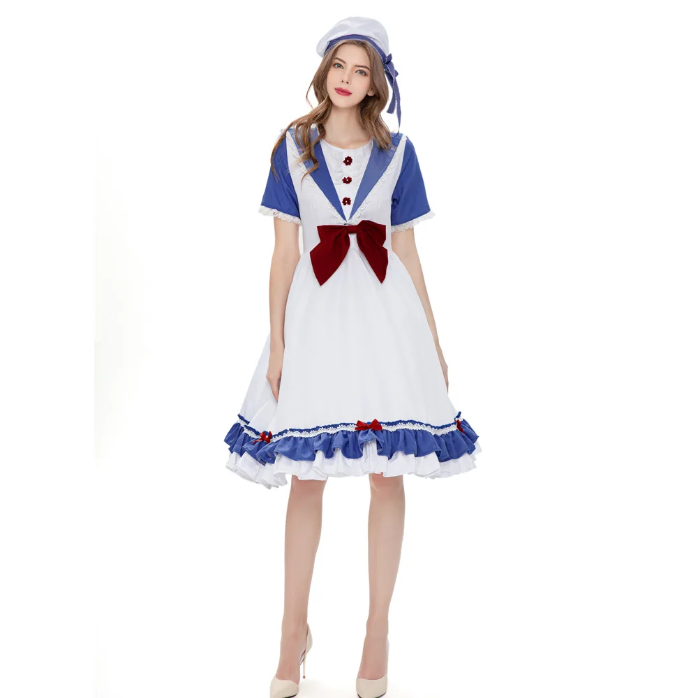 

Adult Women Game Maid Lolita Dress Halloween Cosplay Navy Costume Carnival Party Role Play Stage Show Dress Up Outfit