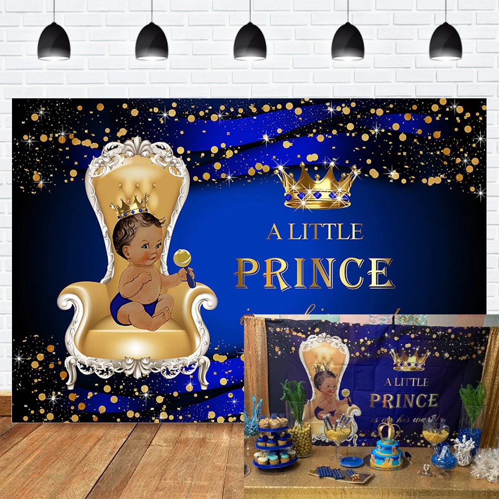 Royal Prince Baby Shower Backdrop Blue King Chair Crown Newborn Photo Background Ethnic Baby Golden Glitter Backdrops Photocall Background Aliexpress