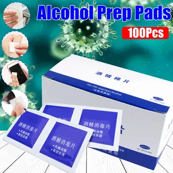 

100Pcs/Box Portable Alcohol Swabs Wipes Disposable Wound Disinfection Pad Antiseptic Cleaning Sterilization First Aid Supplies