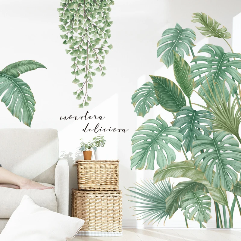Green Leaves Wall Stickers for Bedroom Living room Dining Kitchen Kids DIY Vinyl Decals Door Murals Home Decor | Дом и сад