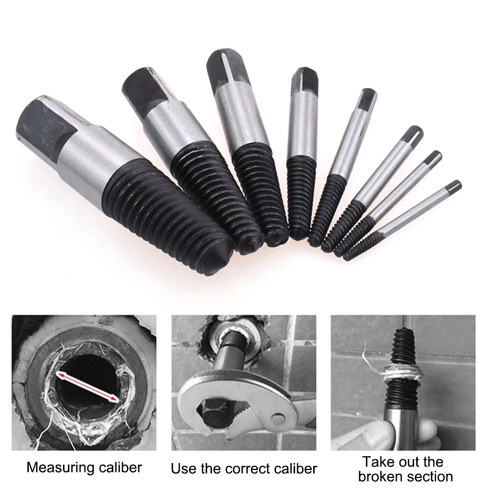 

8pc Jumbo Screw Extractor Niversal 4/6 Cutting Tool Easy Out Broken Screw Stud Damaged Pipe Remover Multi Slot Extractor