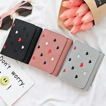 

PinShang Women Short Square Zipper Coin Purse Credit Card Case with Love Heart Pattern