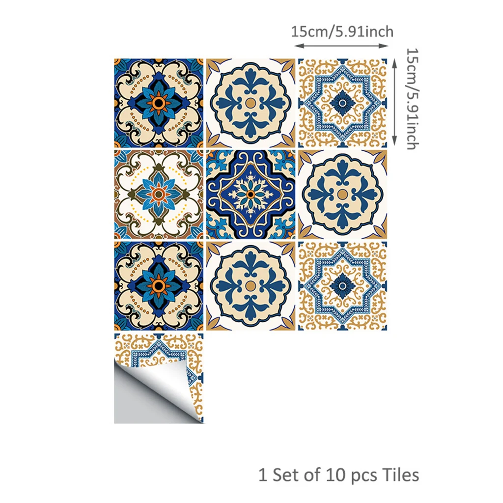 

10PCS Moroccan Style Tile Stickers Waterproof Wall Stickers Bathroom Art Decor