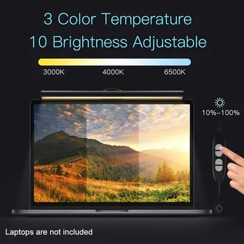 

3 Color Temperature Space Saving USB Powered 3W Computer Monitor Light LED Task Lamp No Glare Adjustable Brightness E Reading