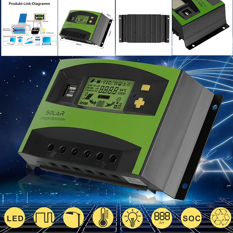 

1Pc New 40A 12/24V MPPT Solar Charger Controller Solar Controller Solar Power LCD Display PWM 195 * 110 * 50mm