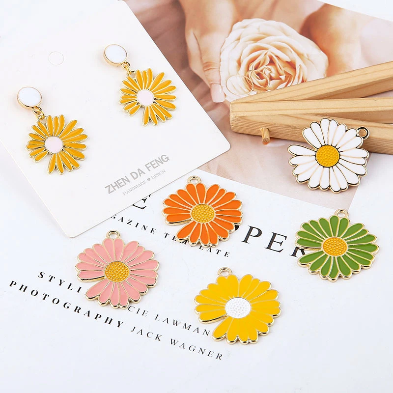 

10Pcs Spring And Summer Models Small Fresh Alloy Dripping Oil Daisy Sun Flower Earrings For Women Homemade DIY Jewelry Earring