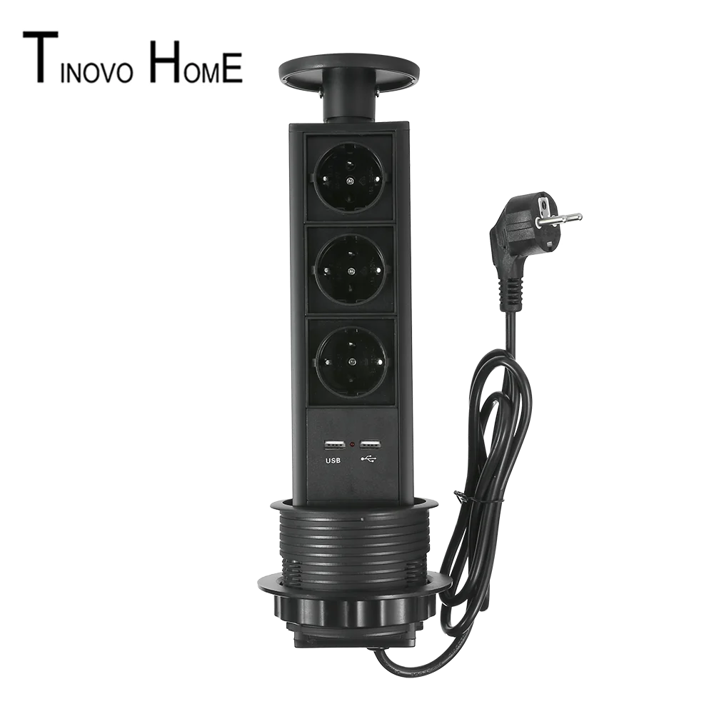 

Pull socket / EU plug Desktop socket / pull-up socket / aluminum alloy / 3-bit European standard jack / USB charging 5V 2.1A