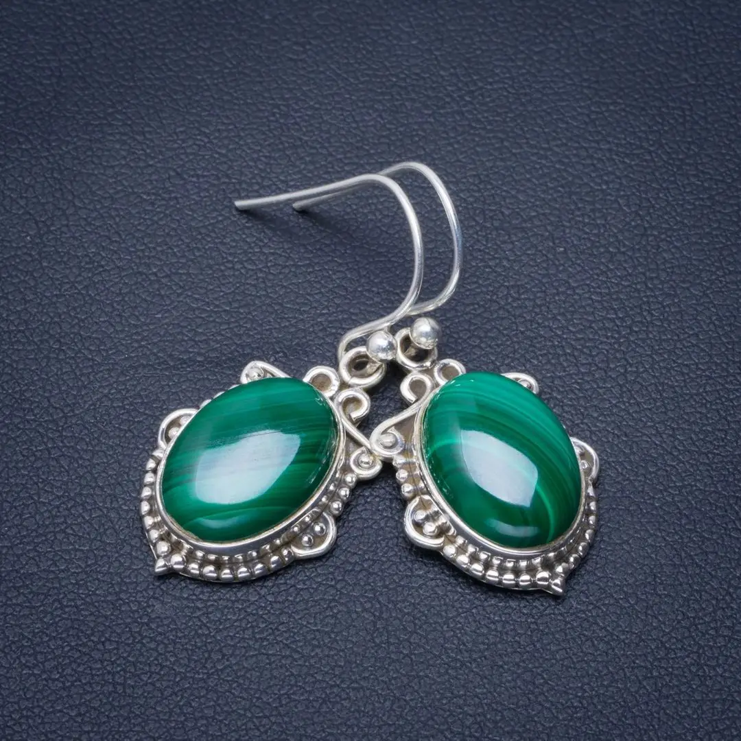 Natural Malachite Handmade Unique 925 Sterling Silver Earrings 1.5&quot B2358 | Украшения и аксессуары