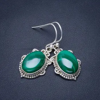

Natural Malachite Handmade Unique 925 Sterling Silver Earrings 1.5" B2358