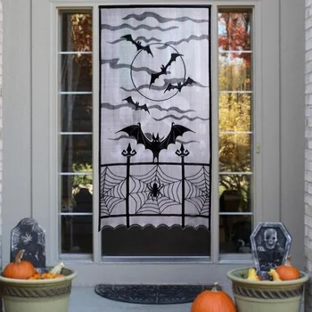 

Halloween Ghost Festival Curtain Spider Web Bats Lace Curtain Halloween Costume Home Decoration JS22
