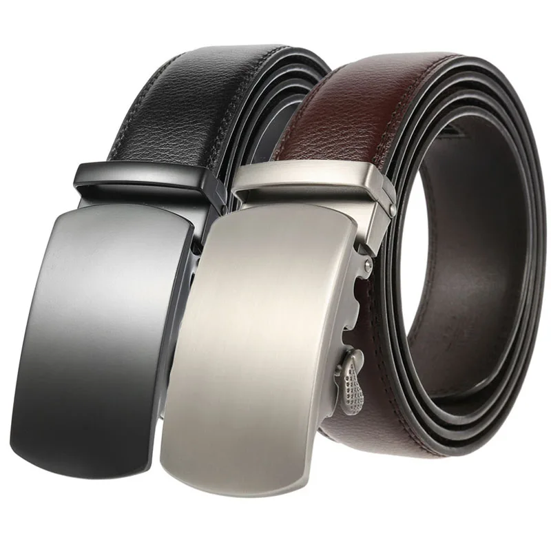 Мужской кожаный ремень с храповым механизмом черный/коричневый автоматической