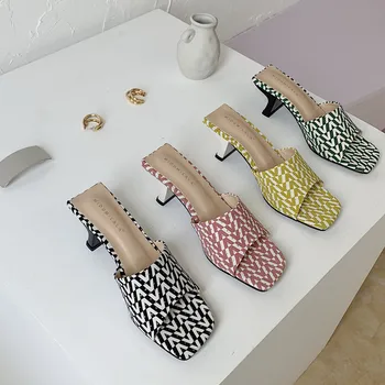 

Women Slides Open Toe Mid Heels Fashion Slippers Slides Slip On Casual Pumps Shoes Ladies Party Slides Dress Pumps Mules Shoes