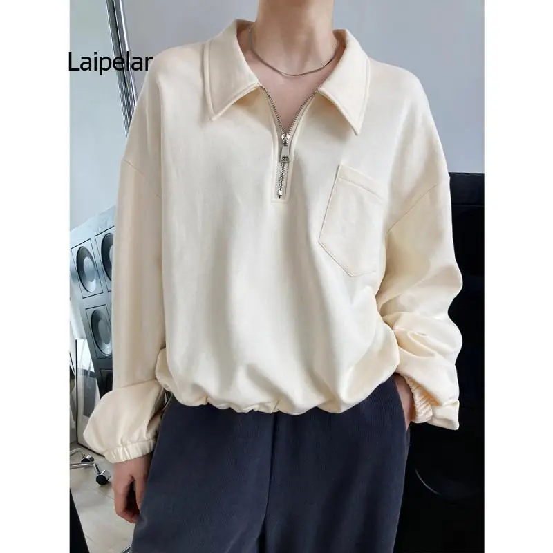 2021 autumn new half zipper lapel pullover sweater women's design sense loose bf waist waist top