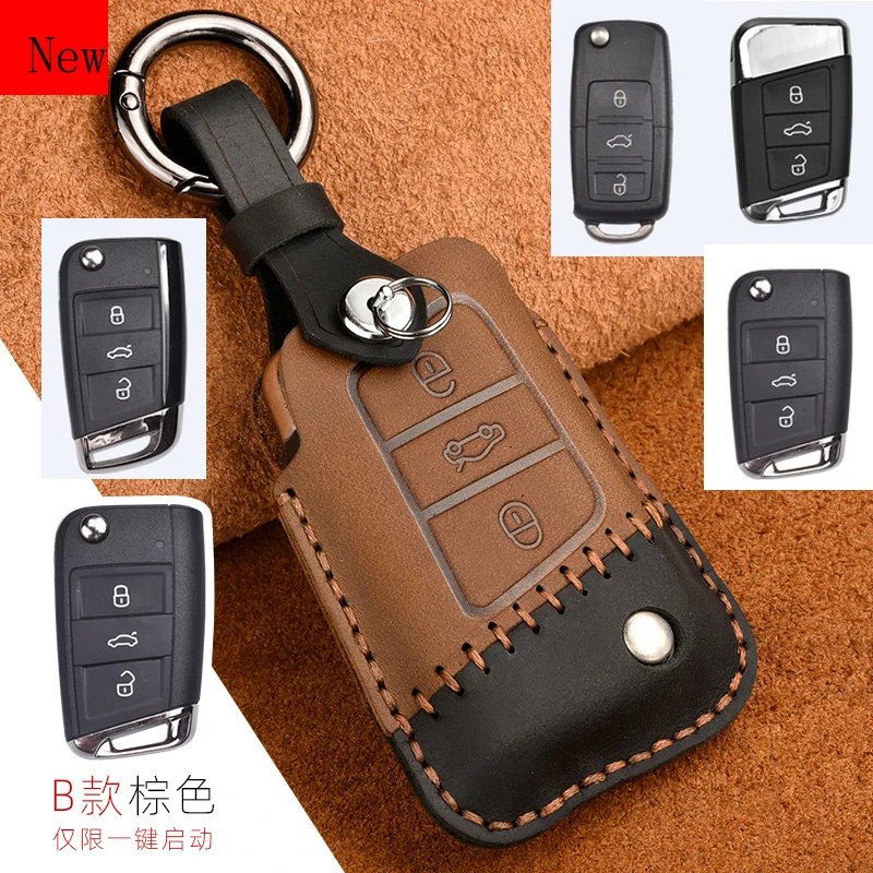 

Leather Car Smart Key Case Coverfor Volkswagen Magotan B8 Passat Tiguan L tayron Sagitar Lavida Bora Lamando Car Accessories