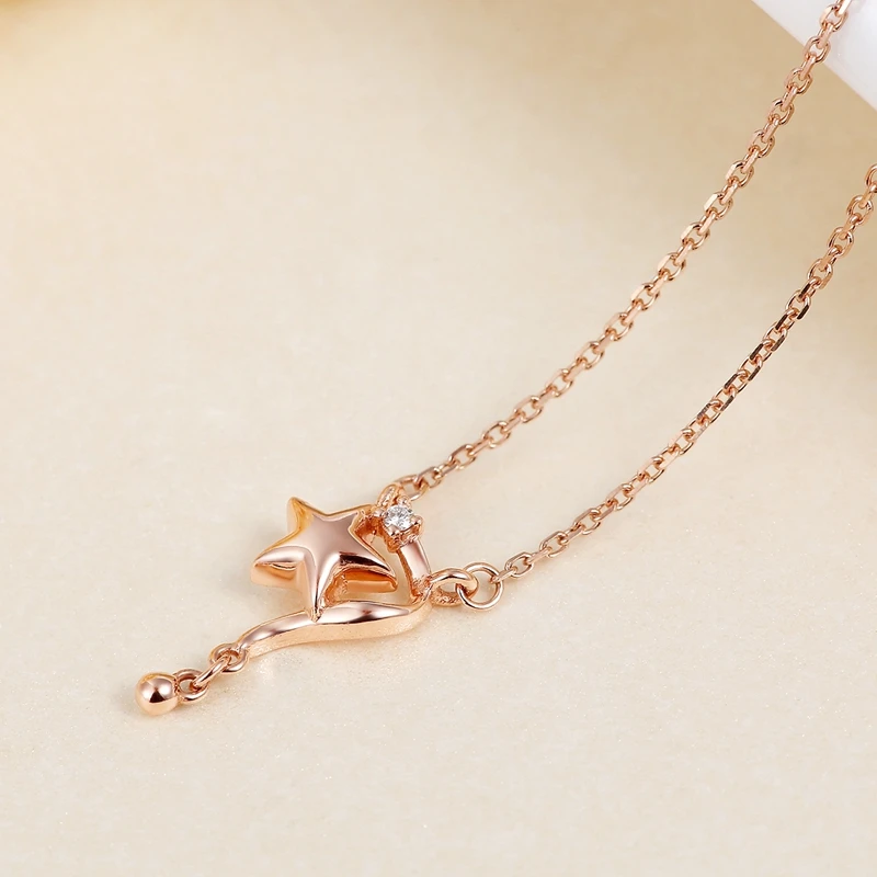 Lucky Star Diamond 18 к Настоящее ТВЕРДОЕ ЗОЛОТО AU750 кулон комплект колье с подвеской для женщин подарок для девочек Необычные Модные ювелирные изделия